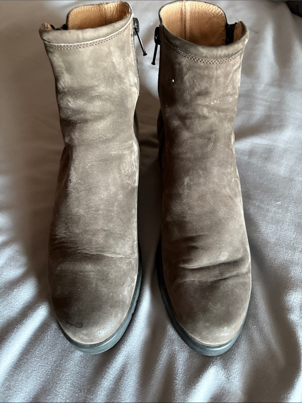 Women's Suede Ankle Booties in Taupe - Classic Zip Boot